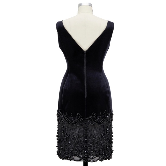 JENNY PACKHAM • Black Velvet Showstopper Beaded Cocktail Party Dress - Picture 5 of 7